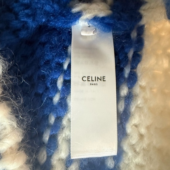 CELINE Chunky Knit Mohair Wool Sweater- off white-blue size s- NWT - Picture 4 of 5